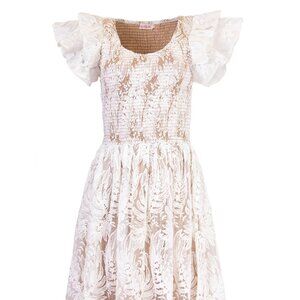 Ivy City Co Cream and Brown Lace Midi Dress